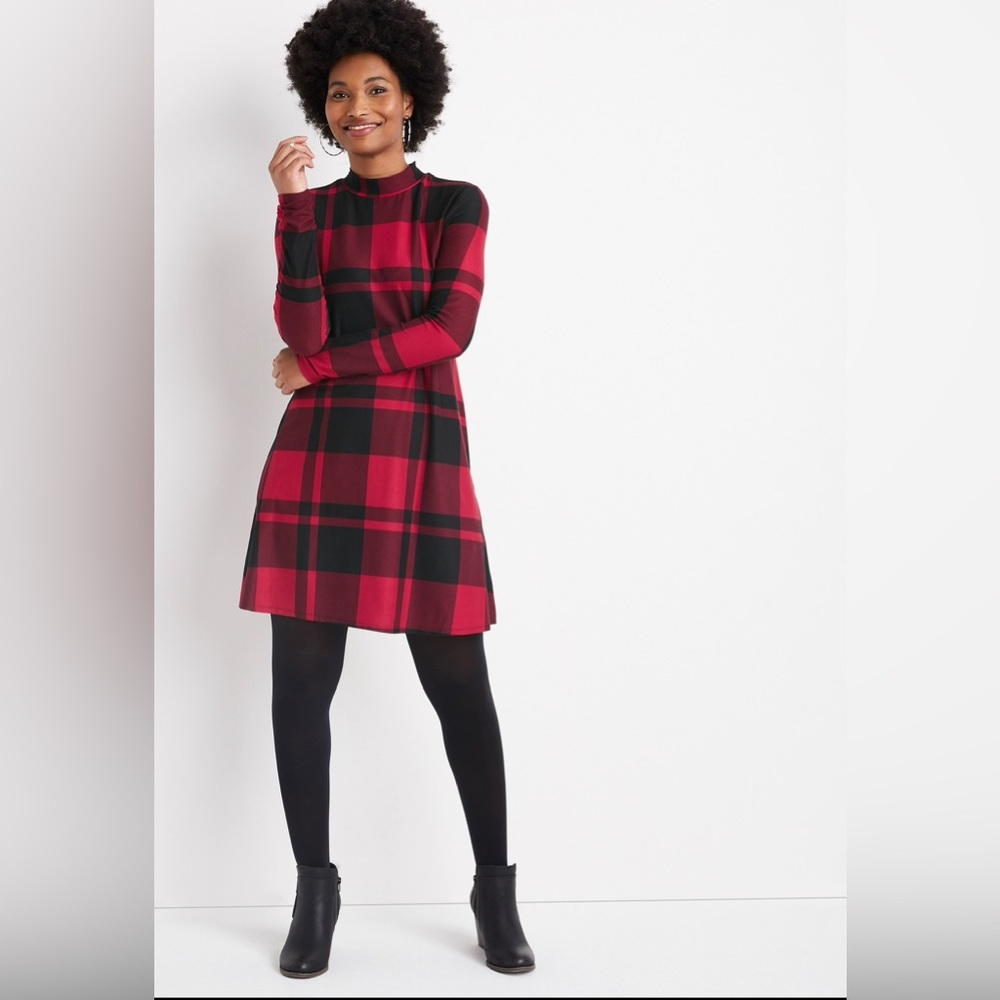 NWT Maurice’s XXL Red & Black Buffalo Plaid Mock Turtleneck Dress